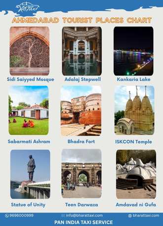 Ahmedabad tourist places chart - Bharat Taxi